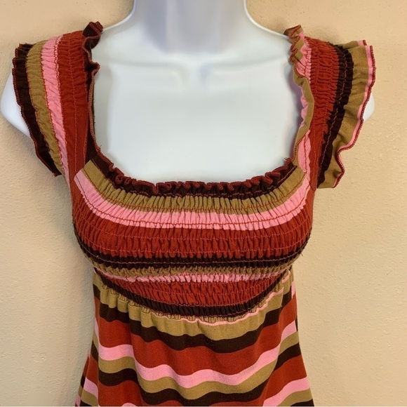 XS Y2k Era Vanity Striped Top Stretch Red Pink Ruffle 0 2 Vintage - Picture 4 of 7